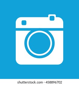 White retro camera icon vector illustration. Blue background