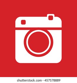 White retro camera vector illustration. Red background