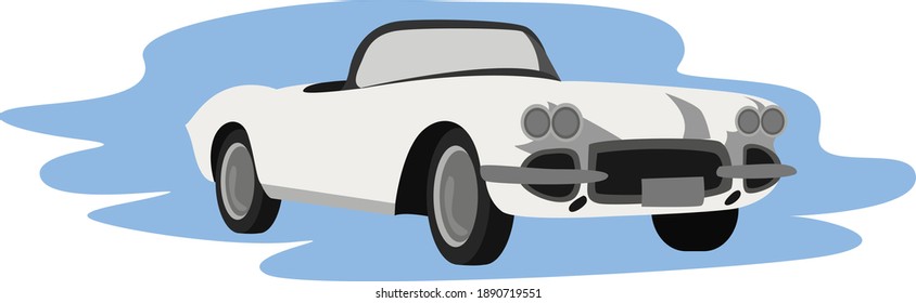 White retro car , illustration, vector on white background