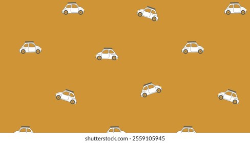 white retro cars on a yellow background. Seamless pattern  in retro colors for clothing, wallpaper, stationery

