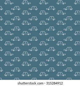White Retro Cars, Pattern, Blue Background