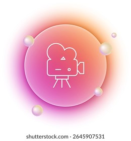 White Retro cinema camera icon isolated on white background. Video camera. Movie sign. Film projector. Orange and pink gradient circle background. Vector