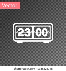 White Retro flip clock icon isolated on transparent background. Wall flap clock, number counter template, all digits with flips. Vector Illustration