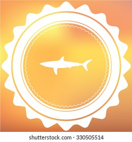 A White Retro Icon Isolated on a Red and Yellow Background - Shark