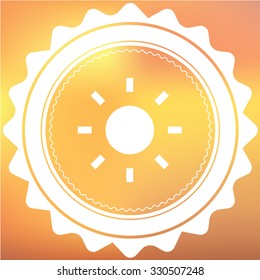 A White Retro Icon Isolated on a Red and Yellow Background - Sun