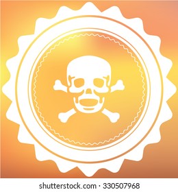 A White Retro Icon Isolated on a Red and Yellow Background - Skull and Cross Bones