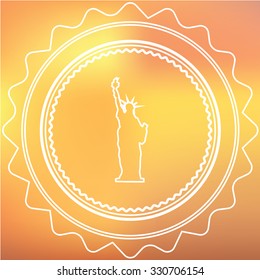 A White Retro Icon Isolated on a Red and Yellow Background -  Statue of Liberty