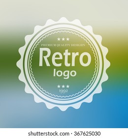 white Retro logo on blured fresh background