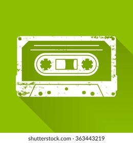 White retro scratched vector cassette silhouette icon isolated