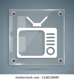 White Retro tv icon isolated on grey background. Television sign. Square glass panels. Vector Illustration