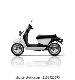 White Retro Vintage Scooter Isolated On White Background. Fast Food Delivery Transport. EPS10 Vector