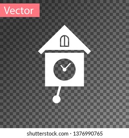 White Retro wall watch icon isolated on transparent background. Cuckoo clock sign. Antique pendulum clock. Vector Illustration
