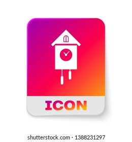 White Retro wall watch icon isolated on white background. Cuckoo clock sign. Antique pendulum clock. Rectangle color button. Vector Illustration
