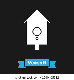White Retro wall watch icon isolated on black background. Cuckoo clock sign. Antique pendulum clock.  Vector Illustration