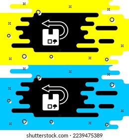 Icono de la caja de cartón White Return aislado en fondo negro. Caja, paquete, signo de paquete. Entrega y envasado.  Vector