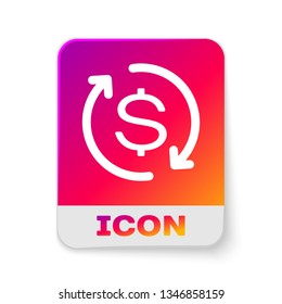 White Return of investment icon isolated on white background. Money convert icon. Refund sign. Dollar converter concept. Rectangle color button. Vector Illustration