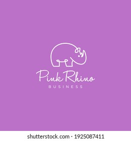 white rhino logo design, cute rhino vector template, baby rhino sign, playfull line art rhino symbol