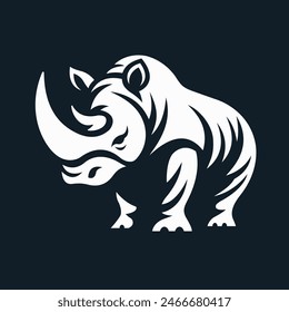 a white rhino vector with a black background