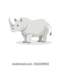 
White Rhinoceros animal isolated flat vector illustration on white background.