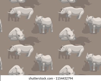 White Rhinoceros Running Cartoon Background Seamless Wallpaper
