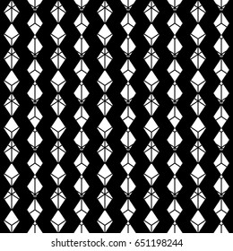 White rhombic lines on black background. Seamless surface pattern design with diamonds ornament. Rhombuses wallpaper. Lozenge motif. Digital paper for textile print, page fill, web designing. Vector.