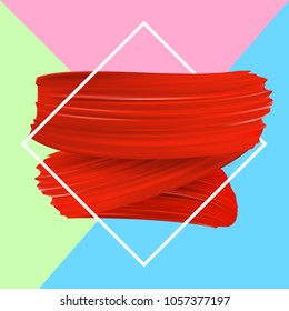 White rhombus frame with red paint brush strokes on colorful background. Vector illustration.