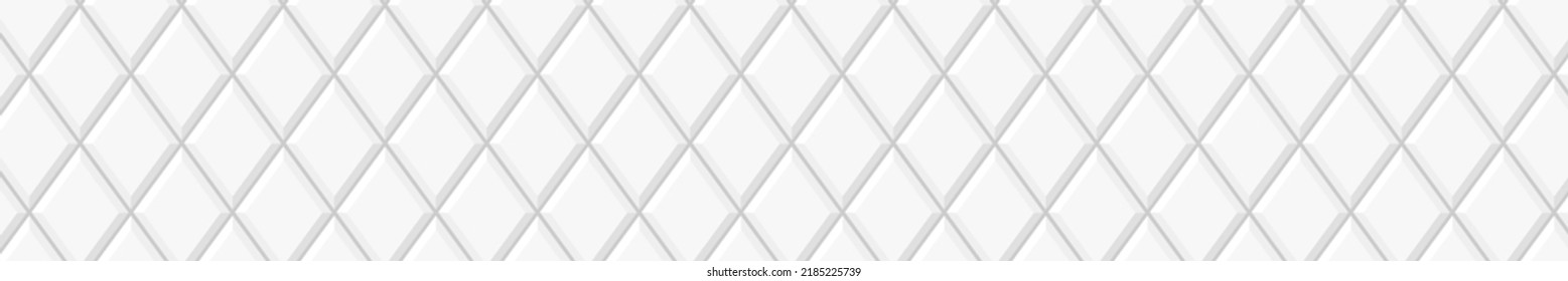 White rhombus tile background. Bathroom or toilet ceramic wall or floor texture. Kitchen backsplash background. Interior or exterior mosaic horizontal seamless pattern. Vector flat illustration