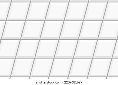 White Rhombus Tile Slanted Seamless Pattern. Interior Or Exterior Diamond Mosaic Texture. Kitchen Backsplash Background. Bathroom Or Toilet Ceramic Wall Or Floor Decoration. Vector Flat Illustration