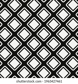 White rhombuses pattern. Vector monochrome diagonal rhombuses on black background.