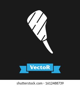 White Rib eye steak icon isolated on black background. Steak tomahawk. Piece of meat.  Vector Illustration