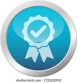 White ribbon approved badge icon illustration light blue shiny circle award medal symbol vector