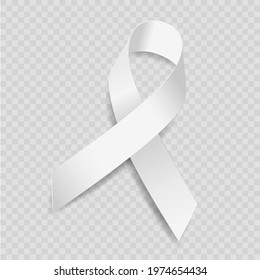 White ribbon awareness Bone Cancer, Coronavirus, Osteoporosis, Poverty, Victims of Terrorism, Adoption. Isolated on transparent background. Vector  illustration.