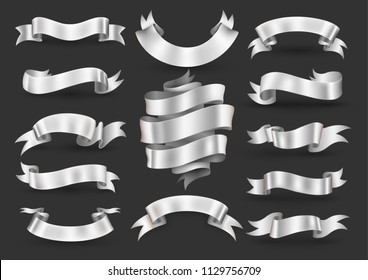 White ribbon banner set. Vector illustration.