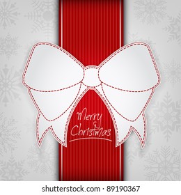 White Ribbon Bow Christmas Card