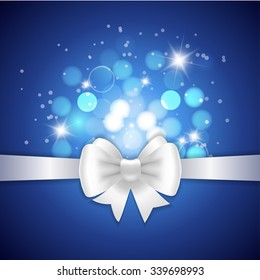 White ribbon and bow on blue background. Vector illustration for Valentine's day and Christmas posters, icons, Valentine's day and Christmas greeting cards, print and web projects.