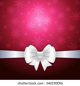 White ribbon and bow on crimson background. Vector illustration for Valentine's day and Christmas posters, icons, Valentine's day and Christmas greeting cards, print and web projects.