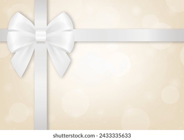 White Ribbon Bow on Golden Background for Christmas and New Year Event. Vector Illustration.