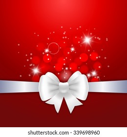 White ribbon and bow on red background. Vector illustration for Valentine's day and Christmas posters, icons, Valentine's day and Christmas greeting cards, print and web projects.