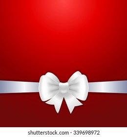 White ribbon and bow on red background. Vector illustration for Valentine's day and Christmas posters, icons, Valentine's day and Christmas greeting cards, print and web projects.
