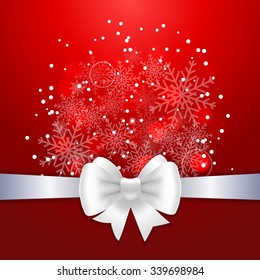 White ribbon and bow on red background. Vector illustration for Christmas posters, icons, Christmas greeting cards, Christmas print and web projects.