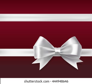 white ribbon bow over red background. vector decorative design elements