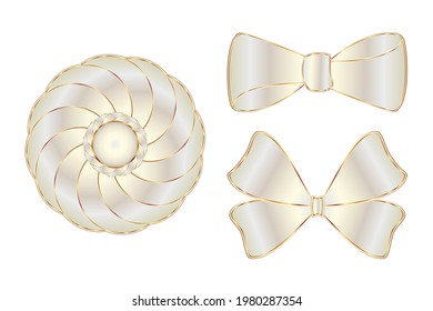 White ribbon and bow realistic design. Vector illustration.
