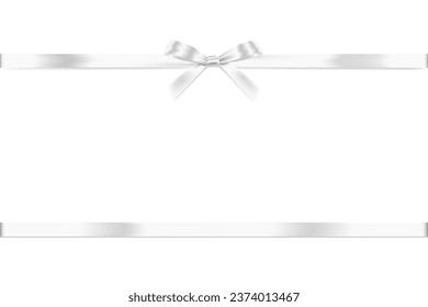 White Ribbon Bow Realistic shiny satin with shadow horizontal ribbon for decorate your wedding invitation card ,greeting card,certificate,coupon or gift boxes vector EPS10 with copy space.