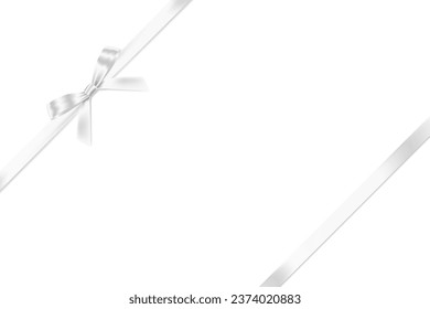 White Ribbon Bow Realistic shiny satin with shadow place on corner for decorate your wedding invitation card ,greeting card,certificate,coupon or gift boxes vector EPS10 with copy space.