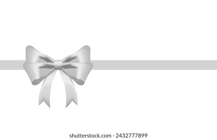 White Ribbon Bow Realistic shiny satin with shadow Long horizontal ribbon for decorate your wedding invitation card ,greeting card or gift boxes vector EPS10 isolated on transparent background.