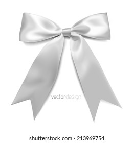 White Ribbon And Bow, Vector Illustration.