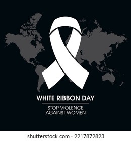 White Ribbon Day Poster with violence awareness symbol vector. White ribbon to signify opposition to violence against women icon. Stop violence against women design element. Important day