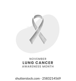 White ribbon with flower awareness graphic for International Lung Cancer Awareness Month banner.