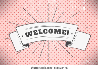 White ribbon in the form of a banner with a text boom. Hand drawn. Advertising, banner, logo in the style of pop art. Flat vector illustration