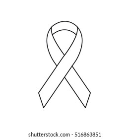 White ribbon icon. Awareness symbol isolated on white background. Design concept logo in flat lines style. Vector illustration.